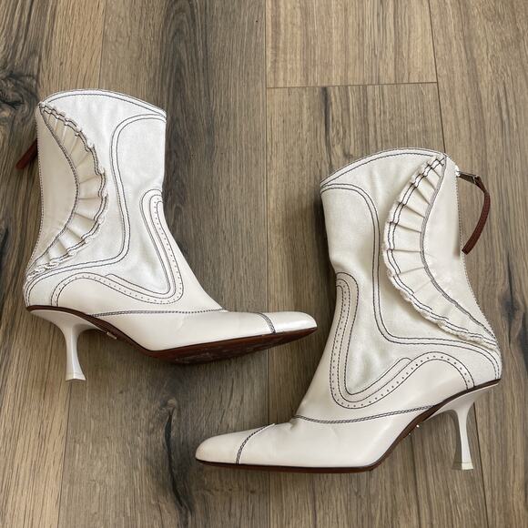 ZIMMERMANN Ivo Ruffle Patchwork Leather Canvas Ankle Boots Size 40 Made in Italy - Picture 1 of 12